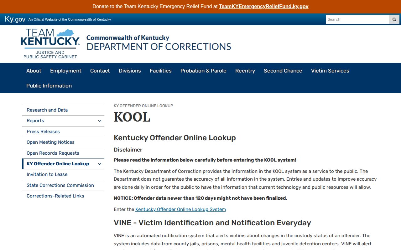 Kentucky Offender Online Lookup information and update warnings
