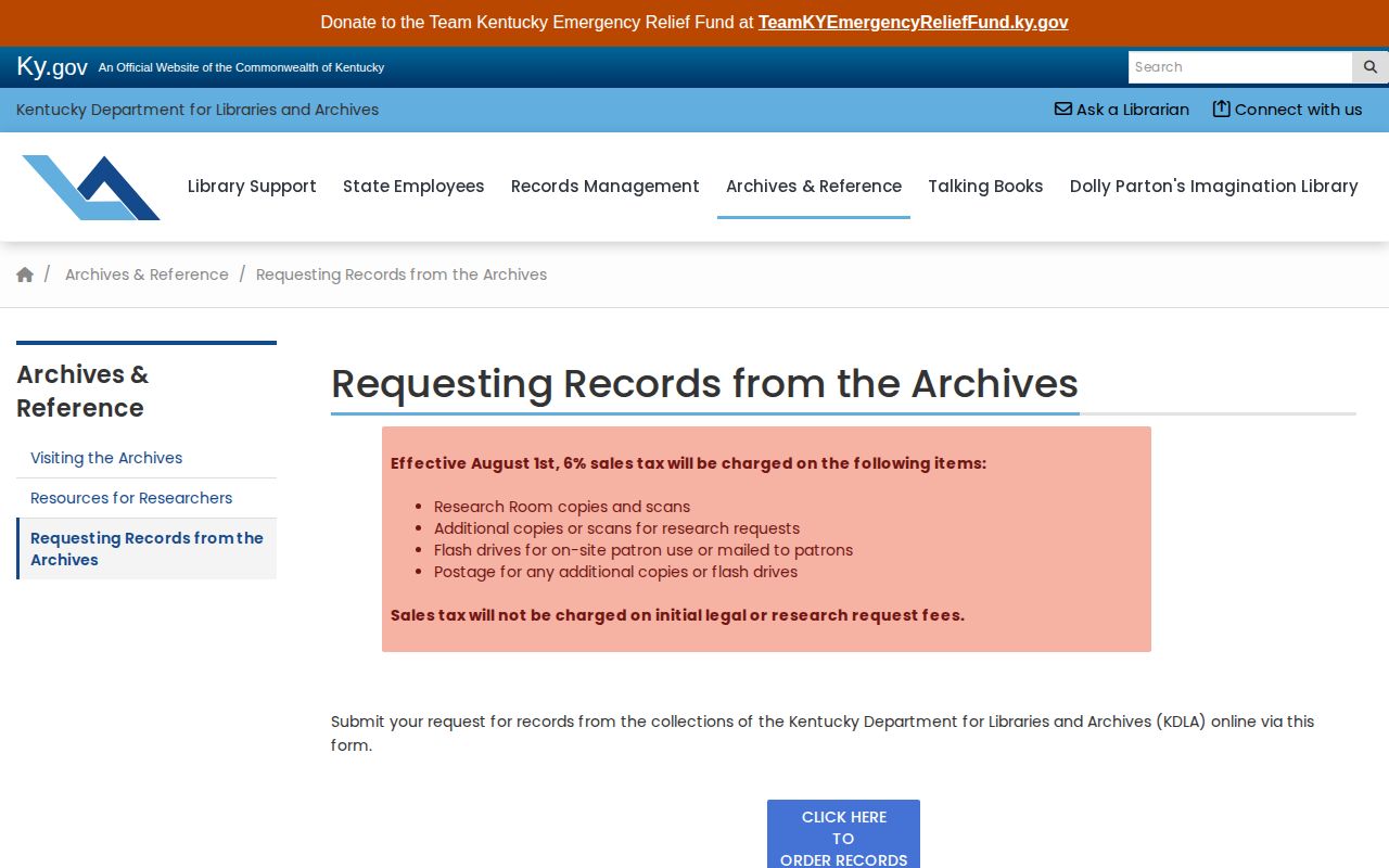 Kentucky archives criminal case file request information